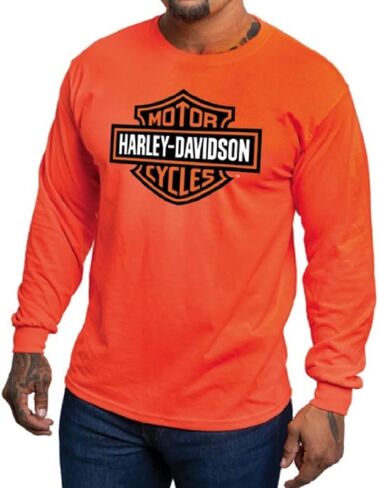 Harley-Davidson Mens Bar and Shield Long Sleeve, Safety Orange Tee 40290925 in Kuwait
