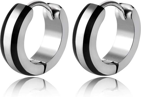 Zhang Trading Stainless Steel Classic Black Stripes Hoop Earrings for Mens/Womens in Saudi Arabia