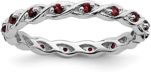 Solid 925 Sterling Silver Stackable Garnet January Red Gemstone Ring Eternity Band in Saudi Arabia