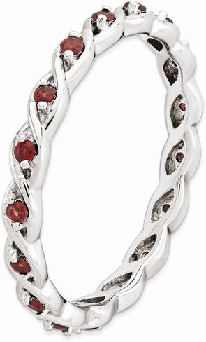Solid 925 Sterling Silver Stackable Garnet January Red Gemstone Ring Eternity Band in Saudi Arabia