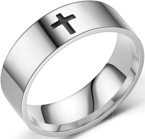 8mm Stainless Steel Classical Simple Plain Christian Cross Religious Wedding Band Ring in Kuwait