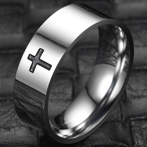 8mm Stainless Steel Classical Simple Plain Christian Cross Religious Wedding Band Ring in Kuwait