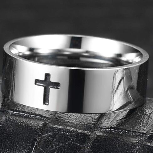 8mm Stainless Steel Classical Simple Plain Christian Cross Religious Wedding Band Ring in Kuwait