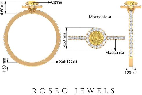 Natural Citrine Engagement Ring, Citrine Engagement Ring with Moissanite Halo, Yellow Citrine Engagement Ring, November Birthstone Ring, 14K Solid Gold in Kuwait