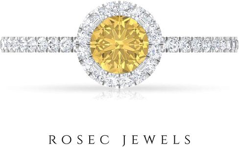Natural Citrine Engagement Ring, Citrine Engagement Ring with Moissanite Halo, Yellow Citrine Engagement Ring, November Birthstone Ring, 14K Solid Gold in Kuwait