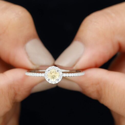 Natural Citrine Engagement Ring, Citrine Engagement Ring with Moissanite Halo, Yellow Citrine Engagement Ring, November Birthstone Ring, 14K Solid Gold in Kuwait