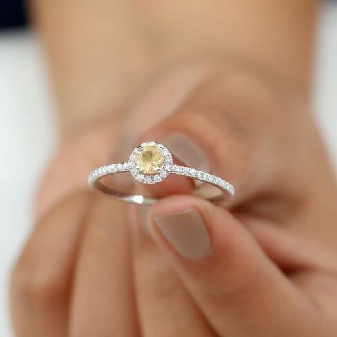 Natural Citrine Engagement Ring, Citrine Engagement Ring with Moissanite Halo, Yellow Citrine Engagement Ring, November Birthstone Ring, 14K Solid Gold in Kuwait