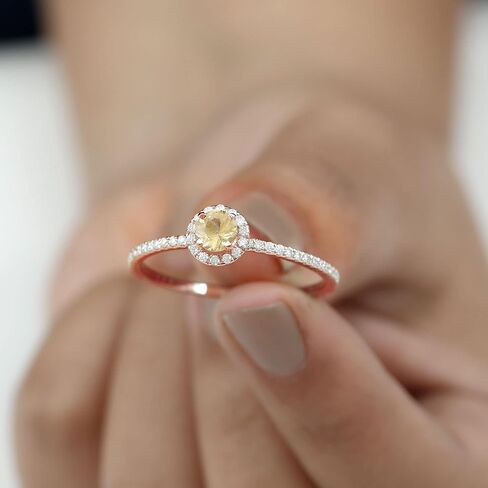 Natural Citrine Engagement Ring, Citrine Engagement Ring with Moissanite Halo, Yellow Citrine Engagement Ring, November Birthstone Ring, 14K Solid Gold in Kuwait