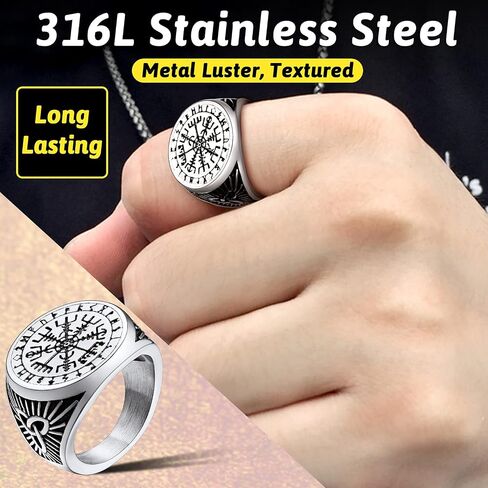 FaithHeart Viking Vegvisir Pirate Compass Rings, Stainless Steel/18K Gold Plated Norse Symbol Vintage Jewelry Personalized Custom in Kuwait