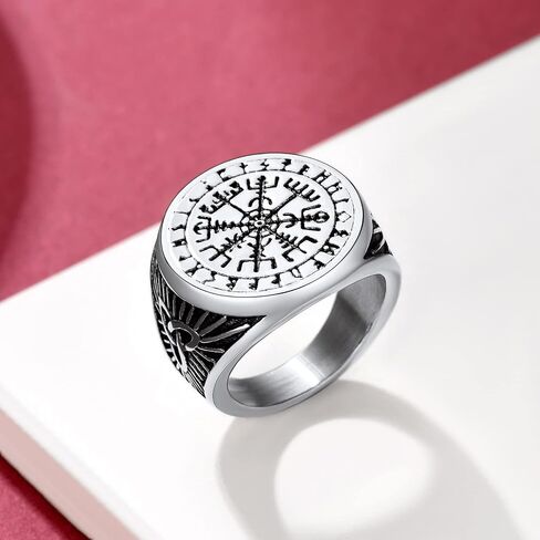 FaithHeart Viking Vegvisir Pirate Compass Rings, Stainless Steel/18K Gold Plated Norse Symbol Vintage Jewelry Personalized Custom in Kuwait