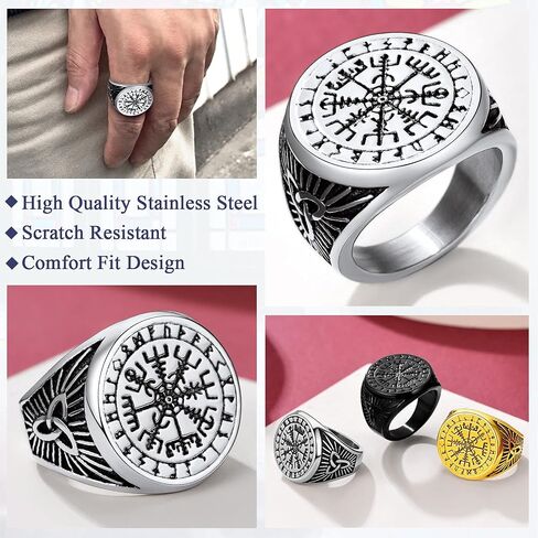 FaithHeart Viking Vegvisir Pirate Compass Rings, Stainless Steel/18K Gold Plated Norse Symbol Vintage Jewelry Personalized Custom in Kuwait