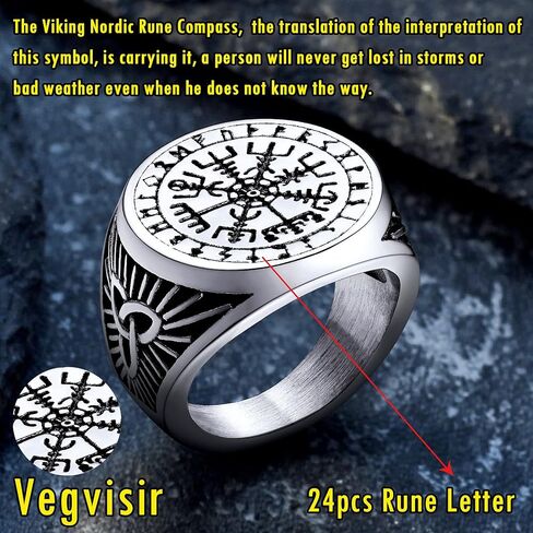 FaithHeart Viking Vegvisir Pirate Compass Rings, Stainless Steel/18K Gold Plated Norse Symbol Vintage Jewelry Personalized Custom in Kuwait