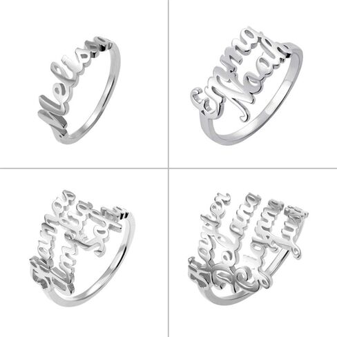 LONAGO Personalized Name Ring Custom Name Plate Stacking Ring Engrave One Two Three Four Names Initial Ring for Women Men Girl in Kuwait