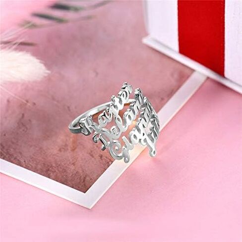 LONAGO Personalized Name Ring Custom Name Plate Stacking Ring Engrave One Two Three Four Names Initial Ring for Women Men Girl in Kuwait