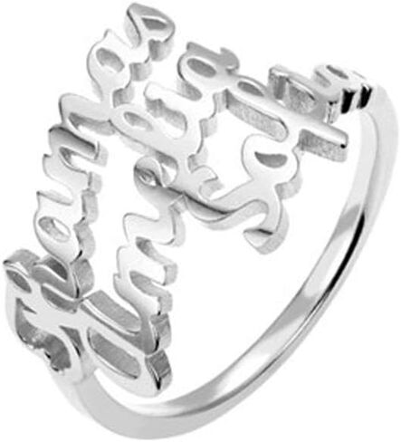LONAGO Personalized Name Ring Custom Name Plate Stacking Ring Engrave One Two Three Four Names Initial Ring for Women Men Girl in Kuwait