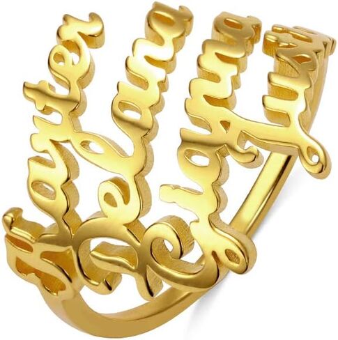 LONAGO Personalized Name Ring Custom Name Plate Stacking Ring Engrave One Two Three Four Names Initial Ring for Women Men Girl in Kuwait