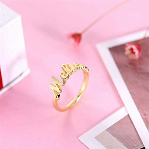 LONAGO Personalized Name Ring Custom Name Plate Stacking Ring Engrave One Two Three Four Names Initial Ring for Women Men Girl in Kuwait
