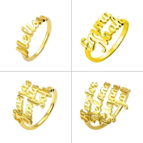 LONAGO Personalized Name Ring Custom Name Plate Stacking Ring Engrave One Two Three Four Names Initial Ring for Women Men Girl in Kuwait