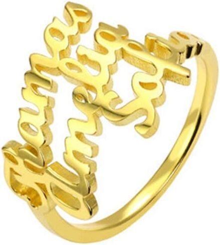 LONAGO Personalized Name Ring Custom Name Plate Stacking Ring Engrave One Two Three Four Names Initial Ring for Women Men Girl in Kuwait