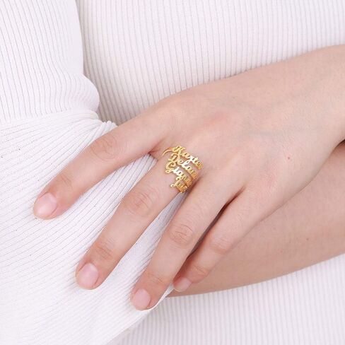 LONAGO Personalized Name Ring Custom Name Plate Stacking Ring Engrave One Two Three Four Names Initial Ring for Women Men Girl in Kuwait