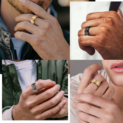يمكن لـ ChainsProMax نقش حلقات فايكنغ رون الدوارة للرجال/النساء، مقاس #7-#14 حلقة تململ سلسلة، من الفولاذ المقاوم للصدأ/مطلي بالذهب/صندوق هدايا مُرسل باللون الأسود in Kuwait