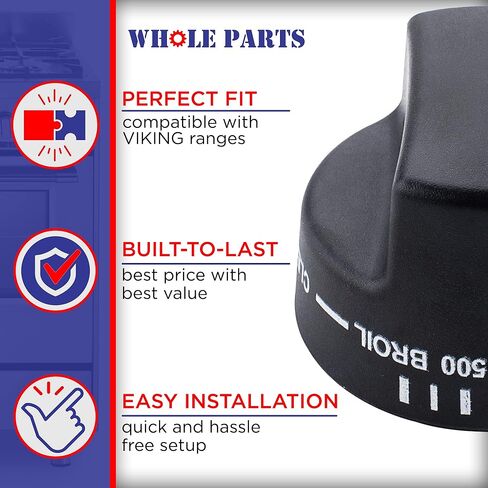 Whole Parts Thermostat Knob (Black) Part # PB010129 - Replacement & Compatible with Some Viking Ranges - Used On Most Duel Fuel Ranges - Non-OEM Parts & Accessories - 2 Yr Warranty in Kuwait