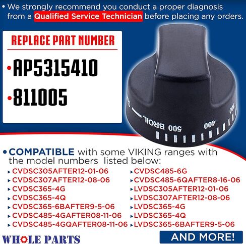 Whole Parts Thermostat Knob (Black) Part # PB010129 - Replacement & Compatible with Some Viking Ranges - Used On Most Duel Fuel Ranges - Non-OEM Parts & Accessories - 2 Yr Warranty in Kuwait
