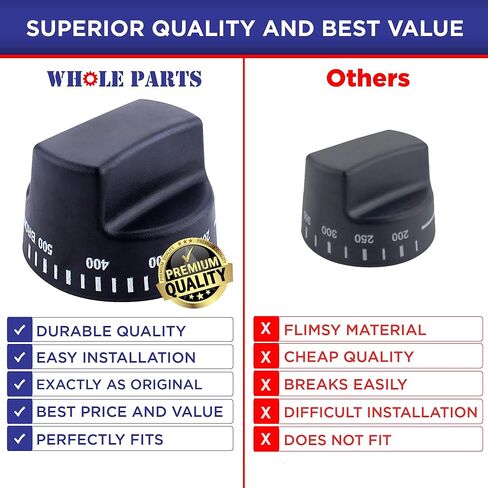 Whole Parts Thermostat Knob (Black) Part # PB010129 - Replacement & Compatible with Some Viking Ranges - Used On Most Duel Fuel Ranges - Non-OEM Parts & Accessories - 2 Yr Warranty in Kuwait