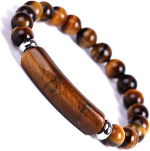 Unisex Healing Stone Bracelets Natural Gemstone Charm Stretch Bracelet Crystal Energy Heart Charm Tiger Eye 8MM Beads Bracelet Handmade Meditation Stone Jewelry Elastic Yoga Bracelet in Kuwait