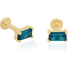 14k Solid Gold Baguette Cut Emerald Ruby Gemstone CZ Solitaire Stud Earrings Piercing Internally Threaded Cartilage Tragus Helix Conch Stud Screw On Flat Back Piercing Jewelry for Women Men Girls VVS1 in Saudi Arabia