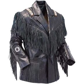 Fringe Cowboy Leather Jacket for Men - (Color - Black) in Saudi Arabia