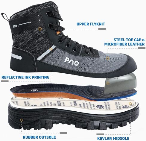 ANDANDA PAO Steel Toe Boots for Men & Women, Microfiber Leather, Kevlar Midsole, Anti-Puncture, Anti-Smash, Lightweight, Non-Slip Steel Toe Work Shoes, Manufacturing, Construction,Logistic in Saudi Arabia