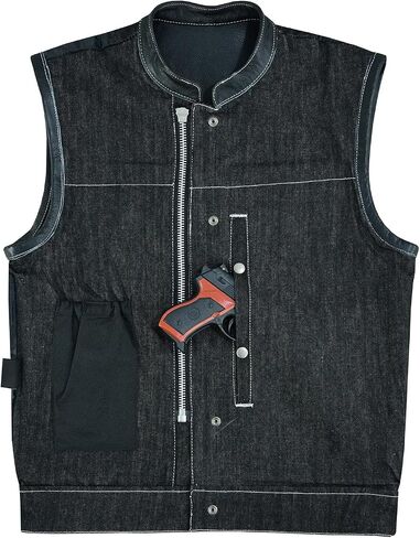 Mens Motorcycle Denim Leather Combo Club Collar Vest with White Stitching Light Weight in Saudi Arabia