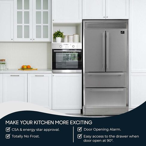 FORNO Moena 40 in. with Decorative Grill Alta Qualita Refrigerator 19.2 cu.ft French Door Stainless Steel with Ice Maker in Kuwait