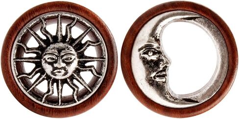 KUBOOZ New Tribal Sun & Moon Organic Natural Wooden Flesh Tunnels Double Flared Ear Stretcher Saddle Plug in Kuwait