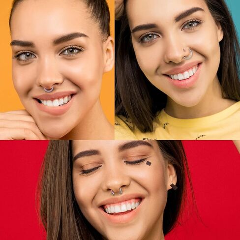 YOFANST 12 قطعة من حلقات الحاجز 16 جرام 18 جرام 20 جرام من الفولاذ المقاوم للصدأ الهلال Pincher C شكل الجاموس حدوة الحصان الحاجز الأنف خواتم الأطواق in Kuwait