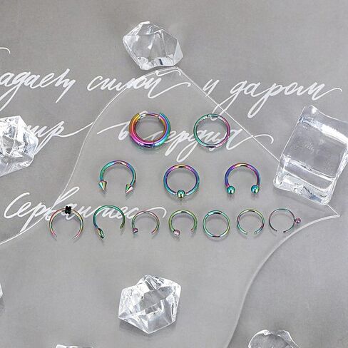 YOFANST 12 قطعة من حلقات الحاجز 16 جرام 18 جرام 20 جرام من الفولاذ المقاوم للصدأ الهلال Pincher C شكل الجاموس حدوة الحصان الحاجز الأنف خواتم الأطواق in Kuwait