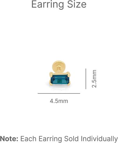 14k Solid Gold Baguette Cut Emerald Ruby Gemstone CZ Solitaire Stud Earrings Piercing Internally Threaded Cartilage Tragus Helix Conch Stud Screw On Flat Back Piercing Jewelry for Women Men Girls VVS1 in Kuwait