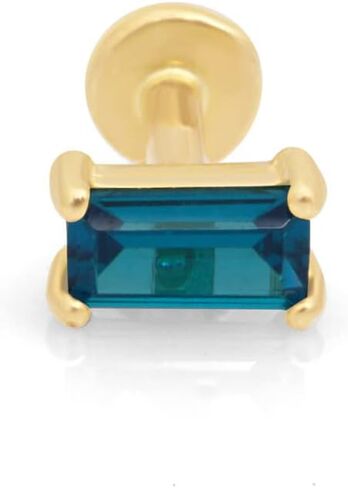 14k Solid Gold Baguette Cut Emerald Ruby Gemstone CZ Solitaire Stud Earrings Piercing Internally Threaded Cartilage Tragus Helix Conch Stud Screw On Flat Back Piercing Jewelry for Women Men Girls VVS1 in Kuwait