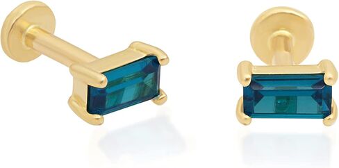 14k Solid Gold Baguette Cut Emerald Ruby Gemstone CZ Solitaire Stud Earrings Piercing Internally Threaded Cartilage Tragus Helix Conch Stud Screw On Flat Back Piercing Jewelry for Women Men Girls VVS1 in Kuwait
