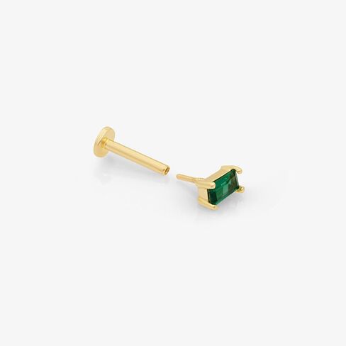 14k Solid Gold Baguette Cut Emerald Ruby Gemstone CZ Solitaire Stud Earrings Piercing Internally Threaded Cartilage Tragus Helix Conch Stud Screw On Flat Back Piercing Jewelry for Women Men Girls VVS1 in Kuwait