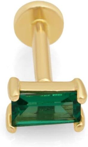 14k Solid Gold Baguette Cut Emerald Ruby Gemstone CZ Solitaire Stud Earrings Piercing Internally Threaded Cartilage Tragus Helix Conch Stud Screw On Flat Back Piercing Jewelry for Women Men Girls VVS1 in Kuwait