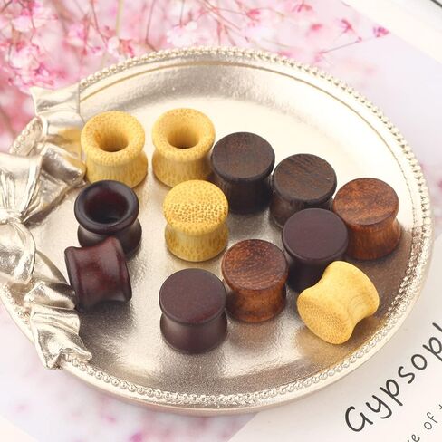 12pcs Wooden Gauges For Ear Nature Wood Tunnels Earrings Plugs Vintage Body Piercings Saddle Stretchers Set 2G-20mm in Kuwait
