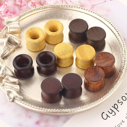 12pcs Wooden Gauges For Ear Nature Wood Tunnels Earrings Plugs Vintage Body Piercings Saddle Stretchers Set 2G-20mm in Kuwait