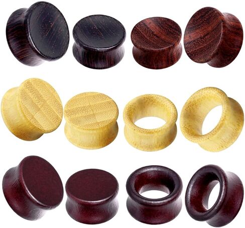 12pcs Wooden Gauges For Ear Nature Wood Tunnels Earrings Plugs Vintage Body Piercings Saddle Stretchers Set 2G-20mm in Kuwait
