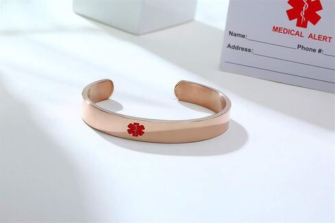 MEALGUET Free Engraving Stainless Steel Cuff Medical Alert ID Bracelet Open Metal Custom Medic Identification Cuffs Bangle for Men Women,7.7-8 Inches in Kuwait