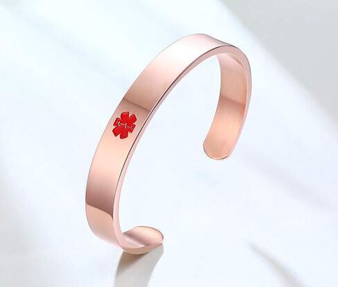 MEALGUET Free Engraving Stainless Steel Cuff Medical Alert ID Bracelet Open Metal Custom Medic Identification Cuffs Bangle for Men Women,7.7-8 Inches in Kuwait