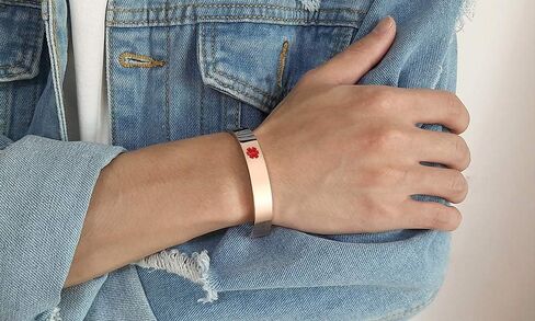 MEALGUET Free Engraving Stainless Steel Cuff Medical Alert ID Bracelet Open Metal Custom Medic Identification Cuffs Bangle for Men Women,7.7-8 Inches in Kuwait