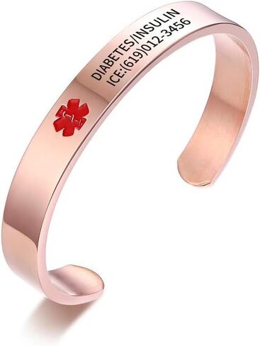 MEALGUET Free Engraving Stainless Steel Cuff Medical Alert ID Bracelet Open Metal Custom Medic Identification Cuffs Bangle for Men Women,7.7-8 Inches in Kuwait