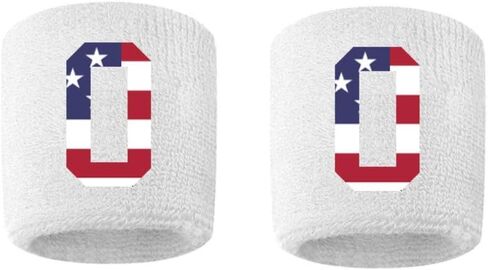 Custom Player Number Sweatband Wristband White w/USA American Flag Number - Pick Your Number in Saudi Arabia